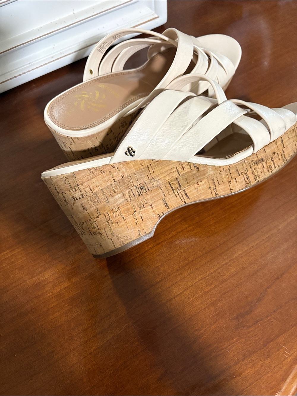 Sam & Libby Cream Braided Cork Wedge Slide Sandals 9 - Picture 5 of 7